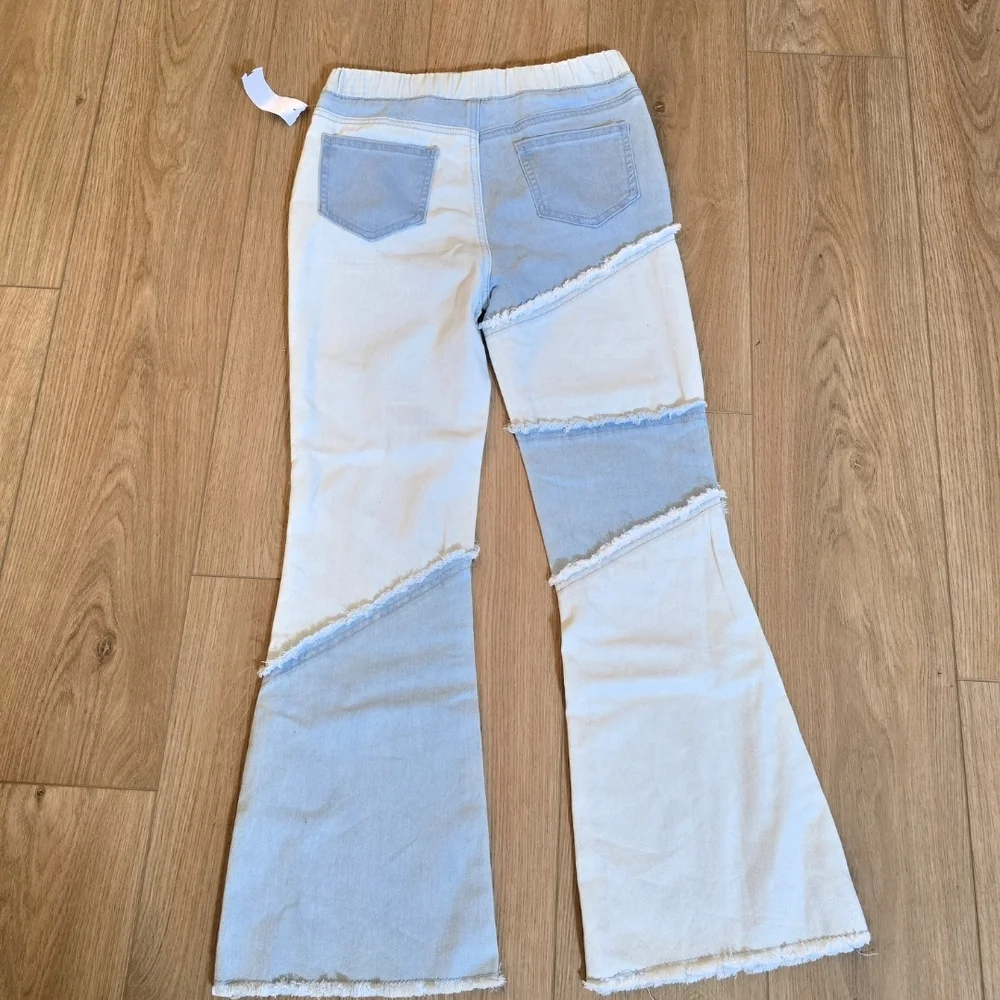 Girl's Tween Diva Light Blue Patchwork Pull On Flare Jeans NWOT 12